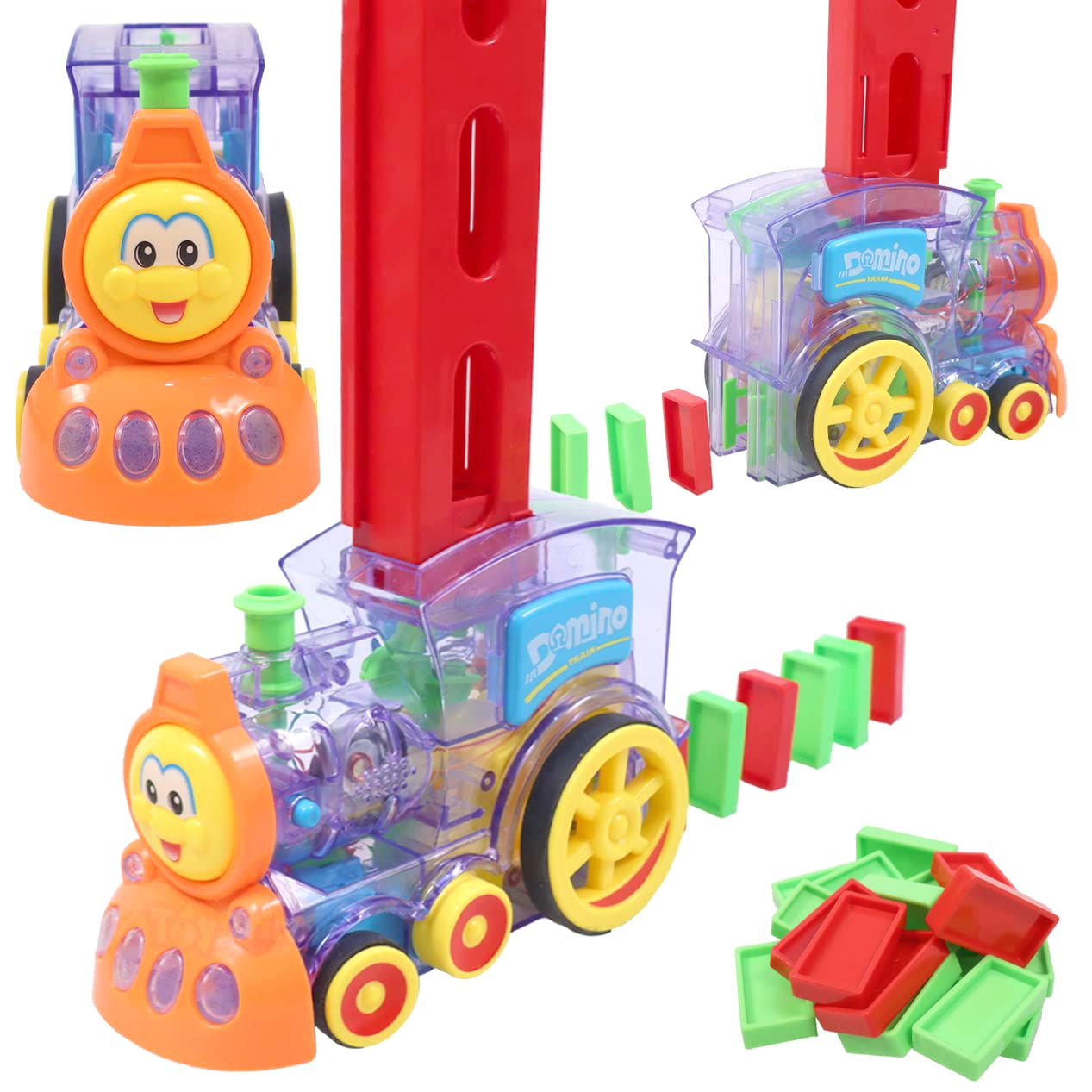 Dominoes Funny Train Mega Pack 40 pcs Domino Train Toy Set, Domino Rally Train Model with Lights and Sounds Construction and Stacking Toys for Kids 3+Age