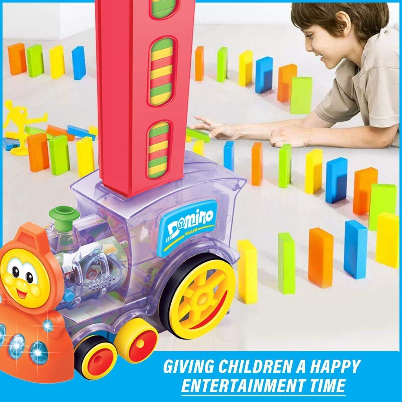 Dominoes Funny Train Mega Pack 40 pcs Domino Train Toy Set, Domino Rally Train Model with Lights and Sounds Construction and Stacking Toys for Kids 3+Age
