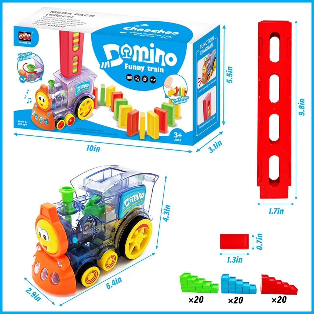 Dominoes Funny Train Mega Pack 40 pcs Domino Train Toy Set, Domino Rally Train Model with Lights and Sounds Construction and Stacking Toys for Kids 3+Age