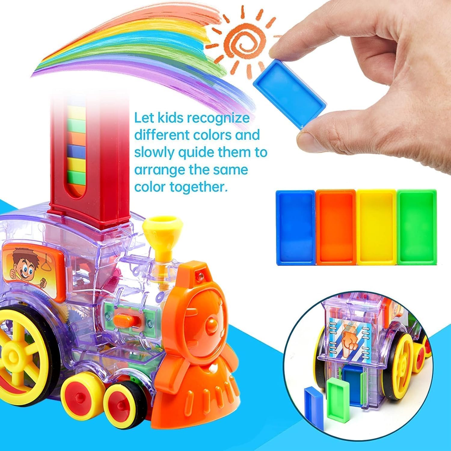 Dominoes Funny Train Mega Pack 40 pcs Domino Train Toy Set, Domino Rally Train Model with Lights and Sounds Construction and Stacking Toys for Kids 3+Age