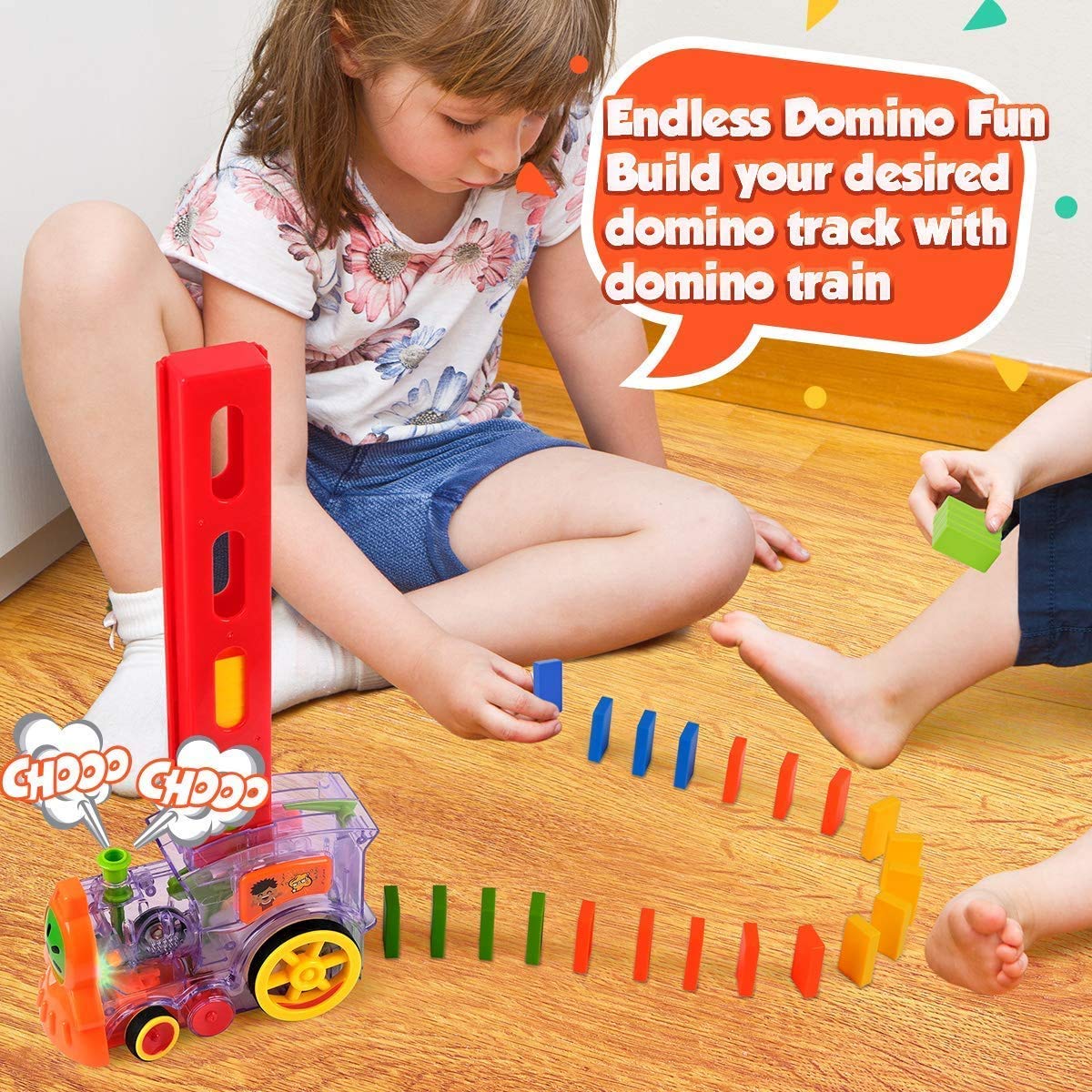 Dominoes Funny Train Mega Pack 40 pcs Domino Train Toy Set, Domino Rally Train Model with Lights and Sounds Construction and Stacking Toys for Kids 3+Age